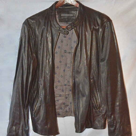 John Varvatos Brown Lambskin Cafe Racer Leather Jacket 48